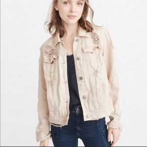 Pink distressed jean jacket